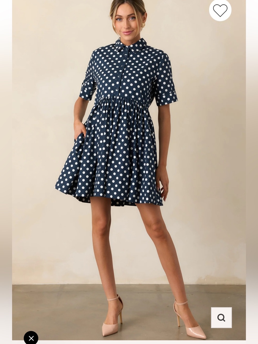 PROSPERINA Navy Polka Dot Short Sleeve Shirt Dress